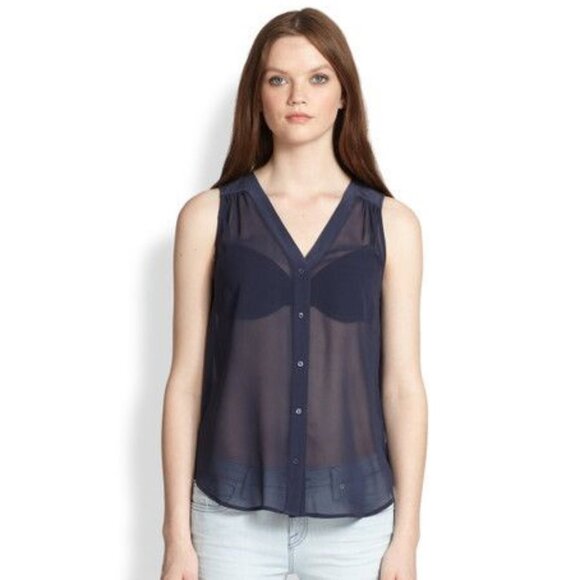 Joie Fawnene Sheer Silk Sleeveless Tank Blouse ASO Elena Gilbert - Picture 2 of 9